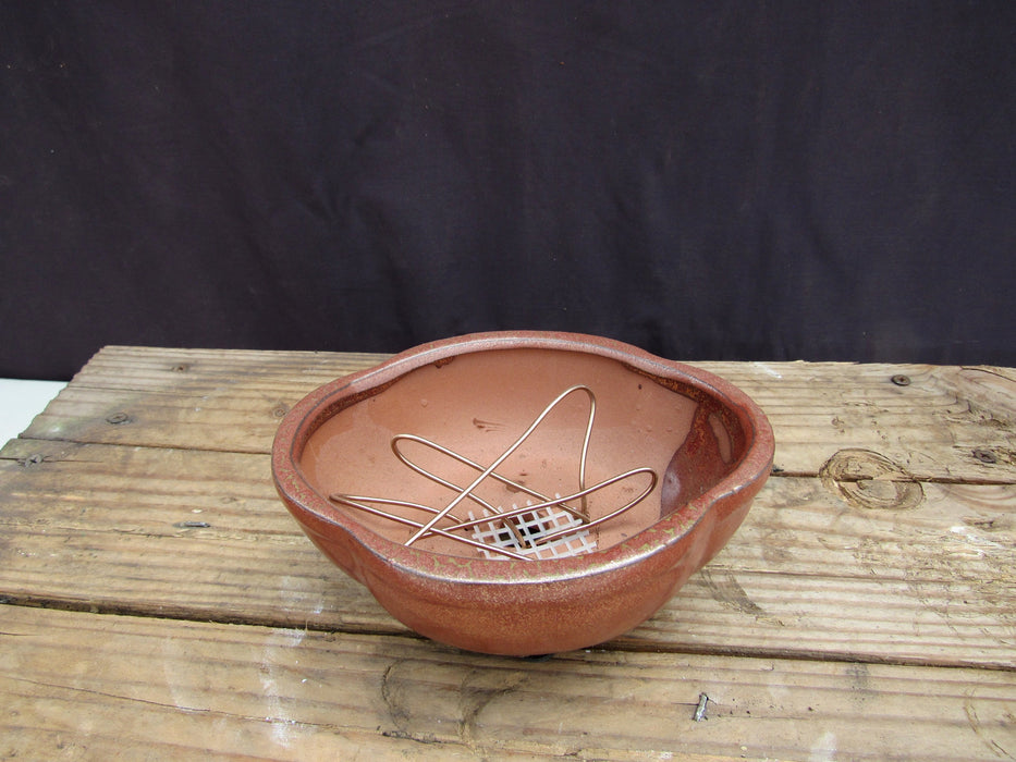 Aztec Orange Ceramic Professional Bonsai Pot - Lotus - Pre Wired