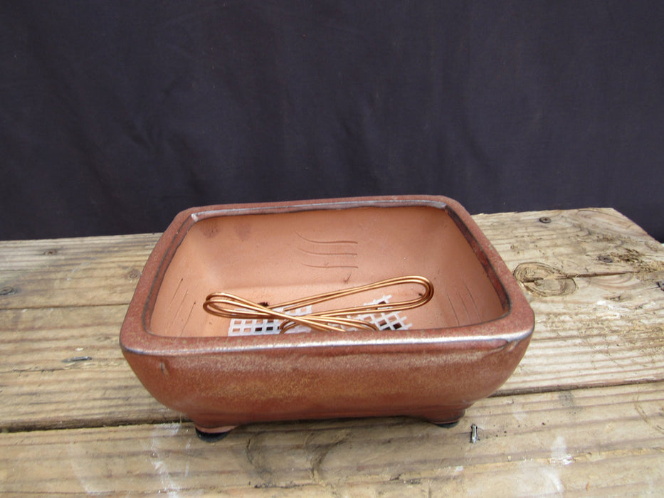 Aztec Orange Ceramic Professional Bonsai Pot - Rectangle - Pre Wired