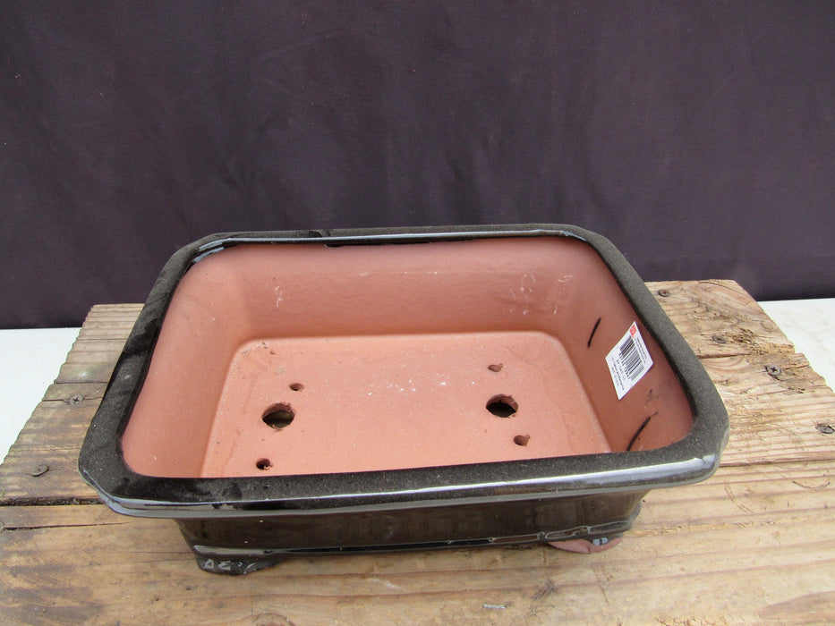 Black Ceramic Bonsai Pot - Rectangle - 10.25" x 8" x 3.5" Inside