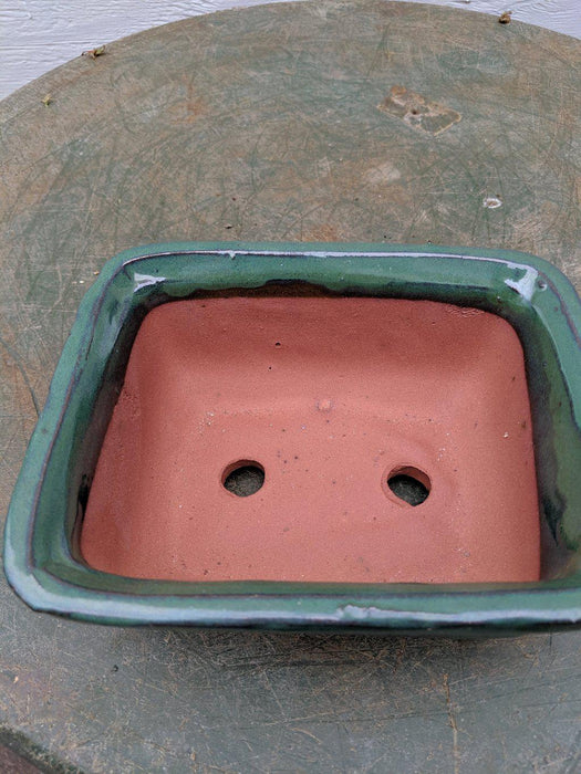 Green Ceramic Bonsai Pot - Rectangle Inside