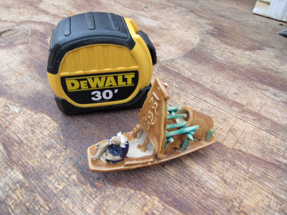 Man on a Large Sampan Boat Figurine Size